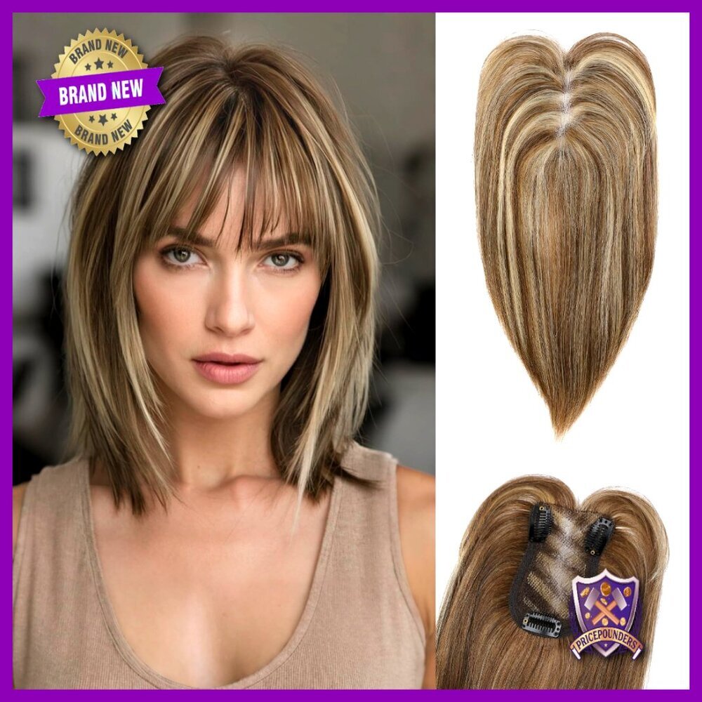 Real Human Hair Topper with Bangs Handmade Lace Base for Thinning Hair